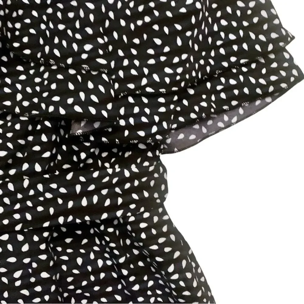 One Shoulder Ruffle Black White Dot Print Jumpsuit Sleeveless Wide Leg Coquette - Picture 3 of 8